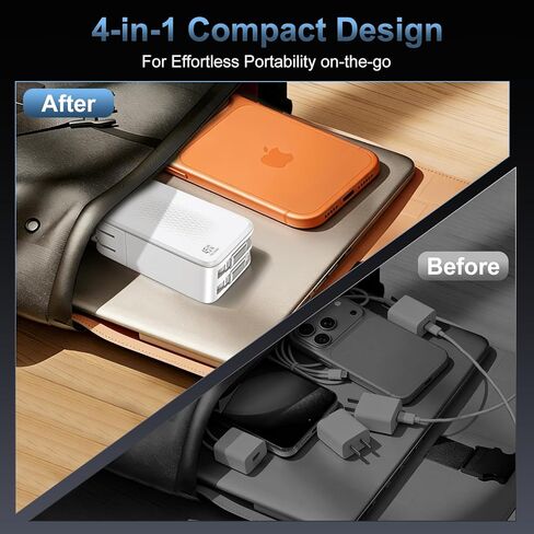 شاحن حائط USB C بقدرة 45 واط، شاحن 4 في 1 قابل للسحب مع كابلات مزدوجة، كتلة شحن سريعة PD+QC، قابس قابل للطي لهاتف iPhone 17 16 15 iPad Samsung Pixel، أساسيات السفر in Kuwait