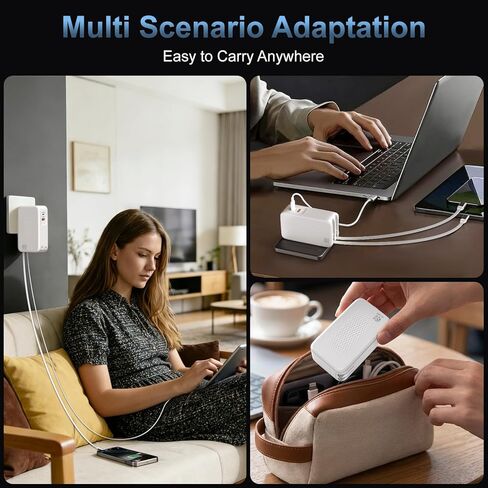 شاحن حائط USB C بقدرة 45 واط، شاحن 4 في 1 قابل للسحب مع كابلات مزدوجة، كتلة شحن سريعة PD+QC، قابس قابل للطي لهاتف iPhone 17 16 15 iPad Samsung Pixel، أساسيات السفر in Kuwait