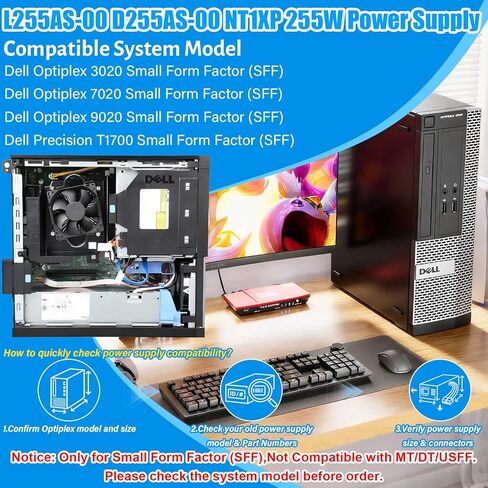 ترقية L255AS-00 D255AS-00 NT1XP 255W مصدر طاقة متوافق مع Dell Optiplex 3020 9020 7020 Precision T1700 SFF، PS-3261-2DF H255ES-00 AC255AS-00 F255ES-00 YH9D7 V9MVK R7PPW 3XRJ0 FP16X 255 واط مزود الطاقة in Kuwait