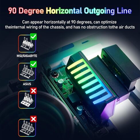 محول Oddtone ATX 24 دبوس 90 درجة ARGB، موصل إمداد الطاقة لمزامنة اللوحة الأم 5 فولت 3 دبابيس، زاوية قائمة من أنثى إلى ذكر إدارة الكابلات DIY لأجهزة الكمبيوتر المكتبية Mini-ITX SFF، هيكل محدود الارتفاع، أسود in Kuwait