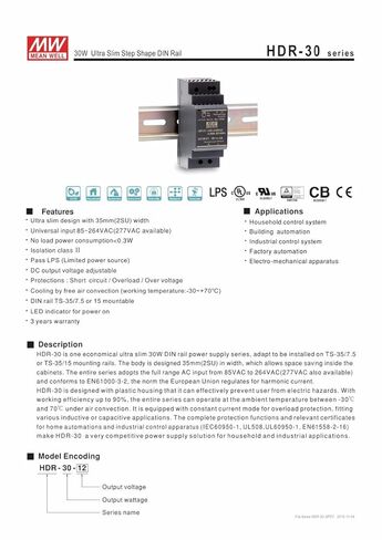 مين ويل HDR-30 مصدر طاقة نحيف للغاية على شكل خطوة 2SU DIN، 12 فولت 2 أمبير 24 وات in Kuwait