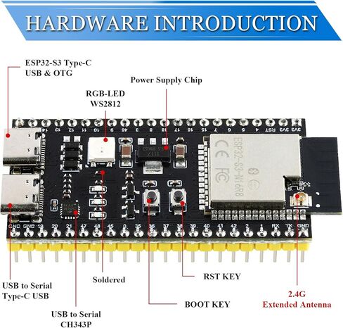 3 قطعة لوحة تطوير ESP32-S3 مع هوائيات خارجية، ثنائي النواة N16R8، منافذ من النوع C، شريحة 44Pin CH343P، ESP32 S3 Devkit لـ Arduino in Kuwait