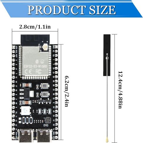 3 قطعة لوحة تطوير ESP32-S3 مع هوائيات خارجية، ثنائي النواة N16R8، منافذ من النوع C، شريحة 44Pin CH343P، ESP32 S3 Devkit لـ Arduino in Kuwait