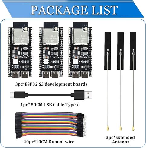 3 قطعة لوحة تطوير ESP32-S3 مع هوائيات خارجية، ثنائي النواة N16R8، منافذ من النوع C، شريحة 44Pin CH343P، ESP32 S3 Devkit لـ Arduino in Kuwait
