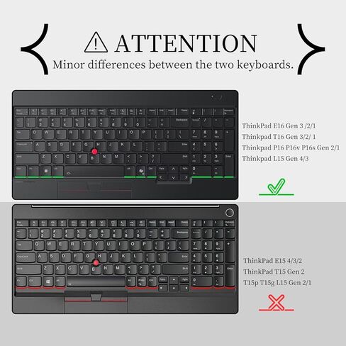 غطاء لوحة المفاتيح لجهاز 2026 16 بوصة Lenovo ThinkPad T16 Gen 4/3/2/1، ThinkPad E16 Gen 1/2 16 بوصة، Thinkpad P16 P16v P16s Gen 2/1، Thinkpad L15 Gen 4/3 15.6 بوصة (لا يناسب Thinkpad L15 Gen 2/1) - أسود in Kuwait