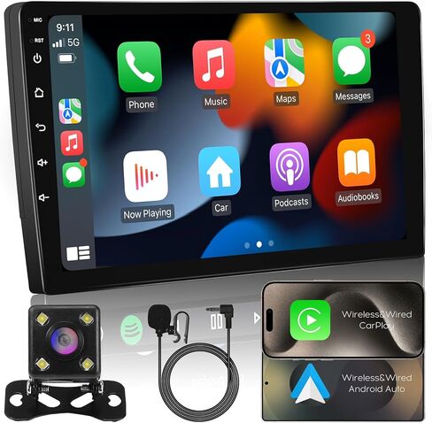 10 "IPS Full Touch 4Core 2+32G Double Din راديو السيارة الصوت والفيديو ستيريو مع CarPlay اللاسلكي Android Auto Backup Camera BT Split Screen WiFi SWC PIP DSP GPS Navigation in Kuwait