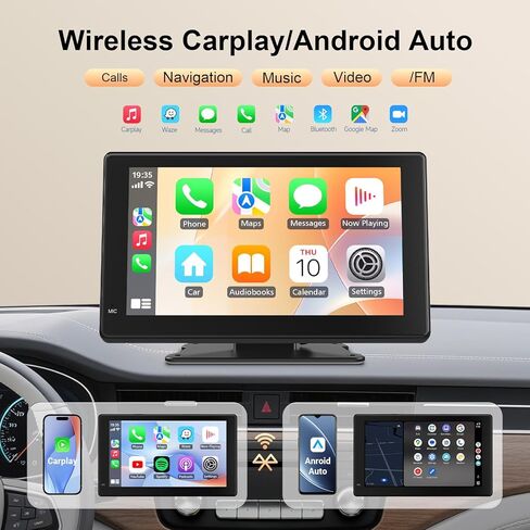 Haudio 7 بوصة CarPlay المحمولة وشاشة Android Auto للسيارة، شاشة لمس عالية الدقة، كاميرا احتياطية، بلوتوث 5.0، جهاز إرسال FM، التوصيل والتشغيل، التحكم الصوتي، يناسب جميع المركبات in Kuwait