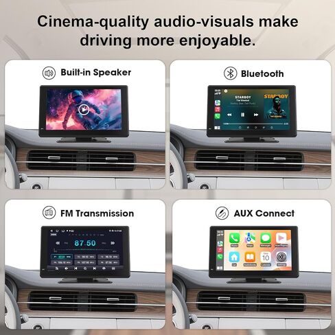 Haudio 7 بوصة CarPlay المحمولة وشاشة Android Auto للسيارة، شاشة لمس عالية الدقة، كاميرا احتياطية، بلوتوث 5.0، جهاز إرسال FM، التوصيل والتشغيل، التحكم الصوتي، يناسب جميع المركبات in Kuwait
