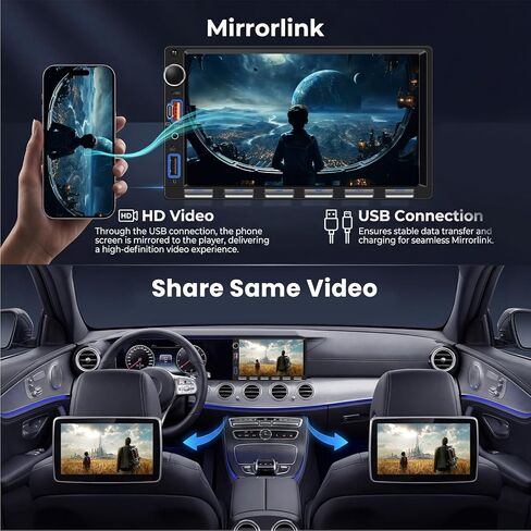 Hodozzy Double Din Car Stereo with 7-Inch Touch Screen, Wired Mirror Link & Screen Sharing, Bluetooth, FM Radio, USB/Type-C Fast Charge, Backup Camera, Steering Wheel Control & Color Buttons in Kuwait