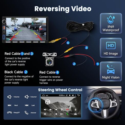 Hodozzy Double Din Car Stereo with 7-Inch Touch Screen, Wired Mirror Link & Screen Sharing, Bluetooth, FM Radio, USB/Type-C Fast Charge, Backup Camera, Steering Wheel Control & Color Buttons in Kuwait