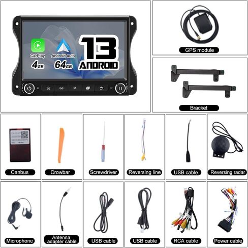 Car Radio Qualcomm for Jeep Wrangler JL & Gladiator JT 2018-2022 [4GB+64GB], 10 inch Touch Screen Android 13 Stereo with Wireless Carplay Android Auto/GPS/AM/FM/5G WiFi/DSP in Kuwait
