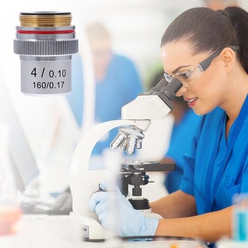Vaguelly High Precision 4X Microscope Objective Lens Steel Increase Contrast Biological Microscope Lens for Laboratory Use Optical Component in Kuwait