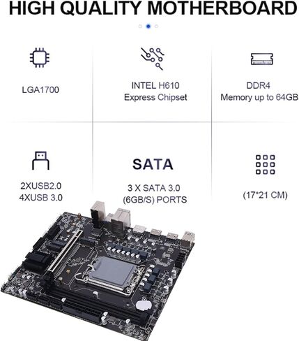 اللوحة الأم XUMIUZIY H610 للألعاب، اللوحة الأم ATX LGA 1700 DDR4 مع فتحة M.2 و3.0 6 جيجا بايت، لمعالجات الجيل الثاني عشر والثالث عشر i3 i5 i7 i9 in Kuwait