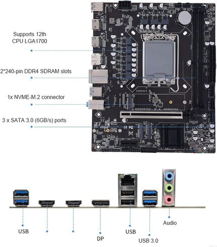 اللوحة الأم XUMIUZIY H610 للألعاب، اللوحة الأم ATX LGA 1700 DDR4 مع فتحة M.2 و3.0 6 جيجا بايت، لمعالجات الجيل الثاني عشر والثالث عشر i3 i5 i7 i9 in Kuwait