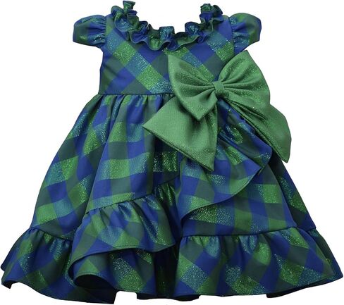 Bonnie Jean Girls Blue Green Metallic Check Ruffle Holiday Dress in Saudi Arabia