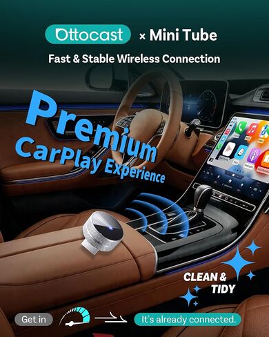 أنبوب OTTOCAST الصغير (إصدار 2026) محول CarPlay اللاسلكي 2 في 1 ومحول Android التلقائي، دونجل التوصيل والتشغيل لهواتف iPhone وAndroid، اتصال تلقائي بالبلوتوث، يحول سلك المصنع إلى محول CarPlay اللاسلكي in Kuwait