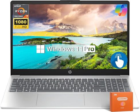 HP 15.6" FHD Touchscreen Laptop Computer for Business, AMD Ryzen 7 7730U (Up to 4.5GHz), 32 GB RAM, 2 TB SSD, AMD Radeon Graphics, WiFi 6, Long Battery, HD Webcam, Copilot Key, Windows 11 Pro, Silver in Saudi Arabia
