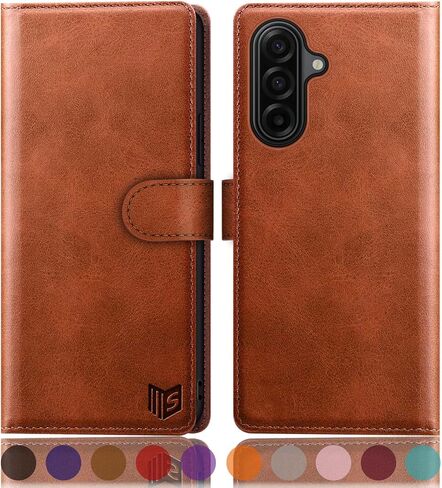 SUANPOT compatible With Samsung Galaxy A17 5G Wallet case with RFID Blocking Credit Card Holder,Flip Book PU Leather Protective Cover Women Men for Samsung A17 Phone case Light Brown in Saudi Arabia