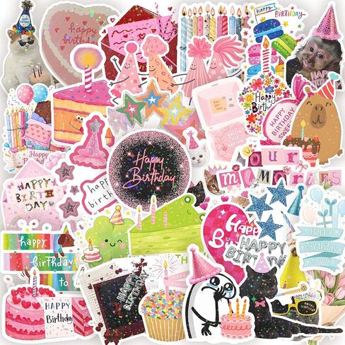 112PCS Happy Birthday Stickers, Cute Waterproof Vinyl Birthday Stickers for Adults, Birthday Party Supplies, Scrapbooking, Cards, Laptop and Water Bottle Decorations in Kuwait
