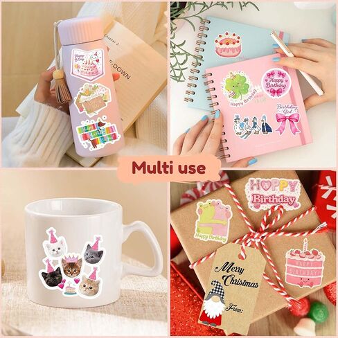 112PCS Happy Birthday Stickers, Cute Waterproof Vinyl Birthday Stickers for Adults, Birthday Party Supplies, Scrapbooking, Cards, Laptop and Water Bottle Decorations in Kuwait