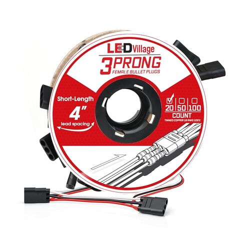 20 Counts of 3 Prong Female Bullet Plug Wiring Harness Continuous Wire Harness Roll (4" Lead Spacing Between Plugs) 3 Prong Socket Plug in Kuwait