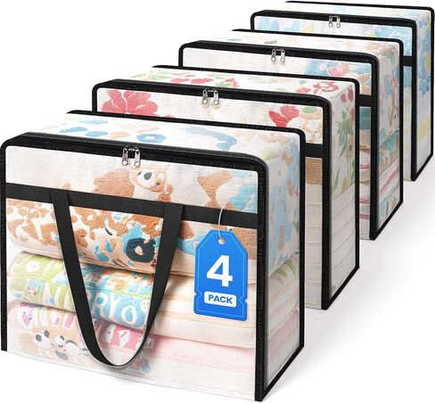 BlissTotes 4 Pack Clear Clothes Storage Bags, Moving Bags, Foldable Blanket Storage Under Bed Storage Containers with Sturdy Zipper and Handle for Clothing, Comforter, Bedding, Sheet (40L) in Saudi Arabia