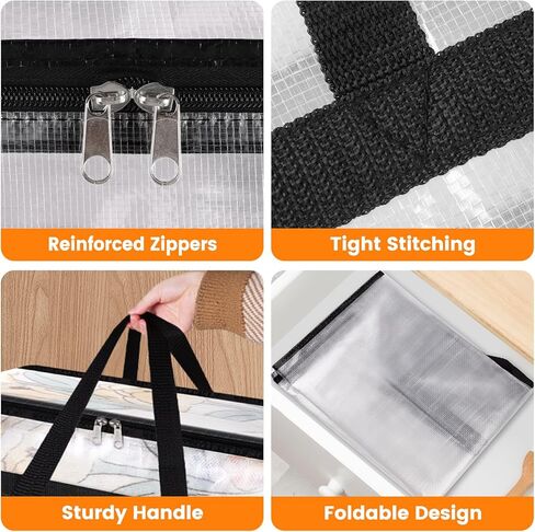 BlissTotes 4 Pack Clear Clothes Storage Bags, Moving Bags, Foldable Blanket Storage Under Bed Storage Containers with Sturdy Zipper and Handle for Clothing, Comforter, Bedding, Sheet (40L) in Saudi Arabia