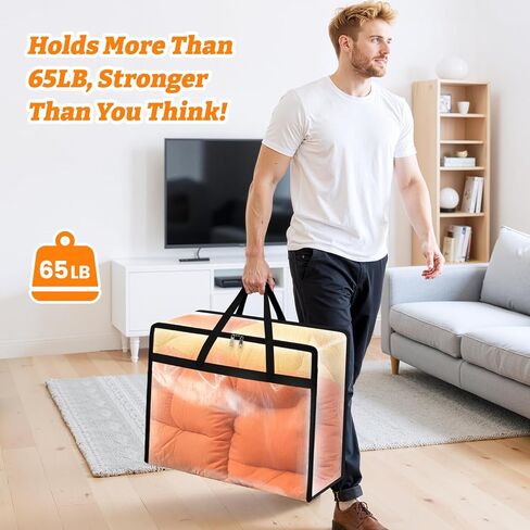 BlissTotes 4 Pack Clear Clothes Storage Bags, Moving Bags, Foldable Blanket Storage Under Bed Storage Containers with Sturdy Zipper and Handle for Clothing, Comforter, Bedding, Sheet (40L) in Saudi Arabia