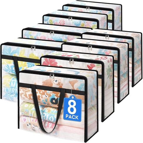 BlissTotes 4 Pack Clear Clothes Storage Bags, Moving Bags, Foldable Blanket Storage Under Bed Storage Containers with Sturdy Zipper and Handle for Clothing, Comforter, Bedding, Sheet (40L) in Saudi Arabia