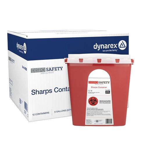 Dynarex 4627 Sharp Container, Provides a Safe Disposal of Medical Waste and Needles, Non-Sterile & Latex-Free, 2 Gallons, Made with Thermoplastic, Red, Pack of 24 in Saudi Arabia