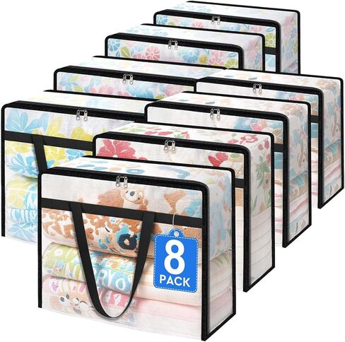 BlissTotes 4 Pack Clear Clothes Storage Bags, Moving Bags, Foldable Blanket Storage Under Bed Storage Containers with Sturdy Zipper and Handle for Clothing, Comforter, Bedding, Sheet (40L) in Saudi Arabia