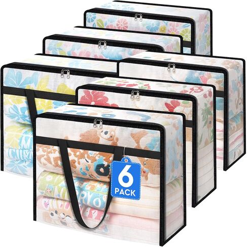 BlissTotes 4 Pack Clear Clothes Storage Bags, Moving Bags, Foldable Blanket Storage Under Bed Storage Containers with Sturdy Zipper and Handle for Clothing, Comforter, Bedding, Sheet (40L) in Saudi Arabia