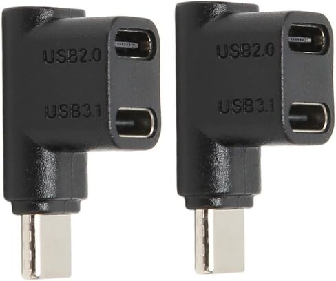 قطعتان من محول مقسم USB من النوع C - 1 ذكر إلى منفذ أنثى مزدوج 100 وات شحن سريع يدعم نقل البيانات بسرعة 10 جيجابت في الثانية فيديو 4K، موصل الزاوية اليمنى من النوع C in Kuwait