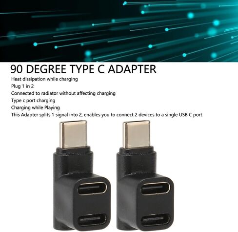 قطعتان من محول مقسم USB من النوع C - 1 ذكر إلى منفذ أنثى مزدوج 100 وات شحن سريع يدعم نقل البيانات بسرعة 10 جيجابت في الثانية فيديو 4K، موصل الزاوية اليمنى من النوع C in Kuwait