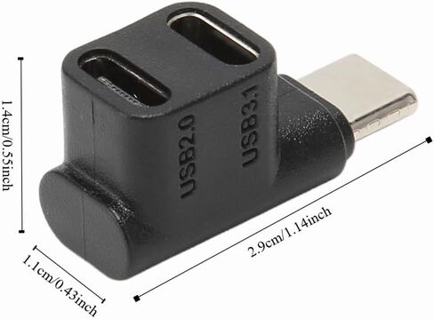 قطعتان من محول مقسم USB من النوع C - 1 ذكر إلى منفذ أنثى مزدوج 100 وات شحن سريع يدعم نقل البيانات بسرعة 10 جيجابت في الثانية فيديو 4K، موصل الزاوية اليمنى من النوع C in Kuwait