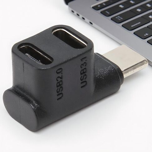 قطعتان من محول مقسم USB من النوع C - 1 ذكر إلى منفذ أنثى مزدوج 100 وات شحن سريع يدعم نقل البيانات بسرعة 10 جيجابت في الثانية فيديو 4K، موصل الزاوية اليمنى من النوع C in Kuwait