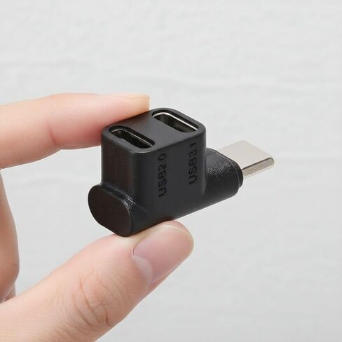 قطعتان من محول مقسم USB من النوع C - 1 ذكر إلى منفذ أنثى مزدوج 100 وات شحن سريع يدعم نقل البيانات بسرعة 10 جيجابت في الثانية فيديو 4K، موصل الزاوية اليمنى من النوع C in Kuwait