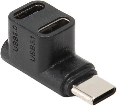 قطعتان من محول مقسم USB من النوع C - 1 ذكر إلى منفذ أنثى مزدوج 100 وات شحن سريع يدعم نقل البيانات بسرعة 10 جيجابت في الثانية فيديو 4K، موصل الزاوية اليمنى من النوع C in Kuwait