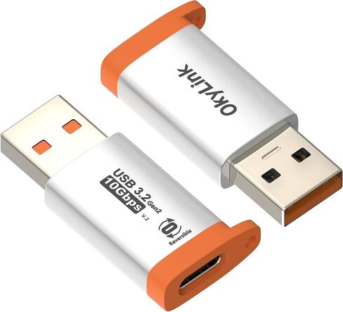 محول OkyLink USB-A إلى USB-C - USB 3.2 Gen 2 10 جيجابت في الثانية لنقل البيانات عالي السرعة - غلاف ألومنيوم برتقالي متين - منفذ USB A ذكر إلى USB C أنثى قابل للعكس لمزامنة البيانات in Kuwait