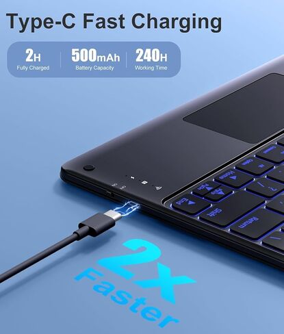 حافظة لوحة مفاتيح بلوتوث لجهاز Lenovo Tab K10/G11 10.95 بوصة، K10c/S10/Tab 10.1 بوصة، K12/Idea Tab Pro 12.7 بوصة - لوحة مفاتيح لاسلكية قابلة للفصل مع لوحة اللمس (أسود، Tab K10c 10.1 بوصة، إضاءة خلفية ذكية مدمجة) in Kuwait