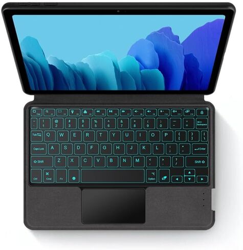 حافظة لوحة مفاتيح بلوتوث لجهاز سامسونج جالاكسي تاب A7 10.4 بوصة SM-T500، حافظة لوحة مفاتيح بإضاءة خلفية مع غطاء ناعم من مادة TPU، حافظة لوحة مفاتيح لاسلكية (أسود، لوحة مفاتيح بلوتوث ذكية بإضاءة خلفية + ماوس) in Kuwait