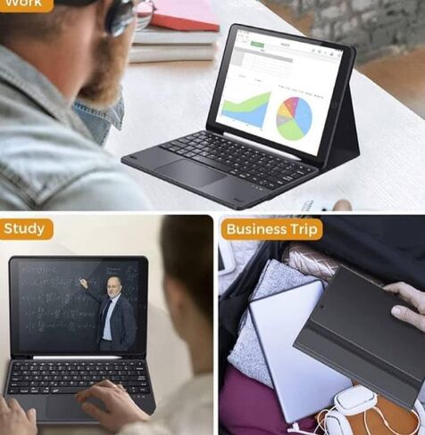 حافظة لوحة مفاتيح بإضاءة خلفية لجهاز Xiaomi Redmi Pad Pro 12.1 بوصة 2024/Xiaomi Poco Pad 12.1 2024، لوحة مفاتيح لاسلكية بإضاءة خلفية مع غطاء حامل جلدي، عمر بطارية طويل، أسود in Kuwait