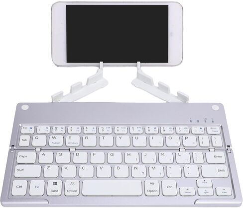 Diyeeni Foldable Bluetooth Keyboard Portable Lightweight Travel Keyboard Ergonomic 60 Keys Rechargeable with Concealed Stand for iOS for Wins for Phone Tablet Laptop (Silver White) in Saudi Arabia