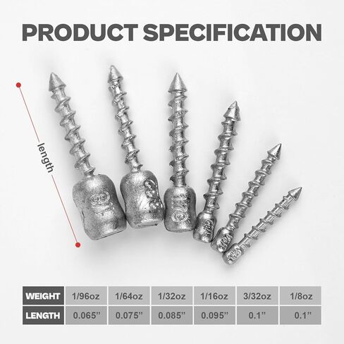 60/80-PCs Hard Alloy Screw Nail Weights, Stamped Insert Bass Fishing Sinkers, Assortment 6 Sizes for Neko Rig/Hover Rig&Wacky Worm Rig in Saudi Arabia