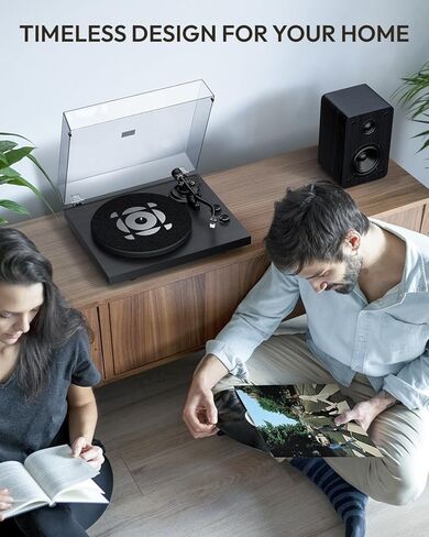 Qlearsoul SoulBox S1 Black Vinyl Record Player with Stereo Speakers & Silver Aluminum Record Weight Stabilizer in Kuwait