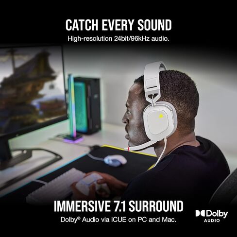 Corsair HS80 RGB USB Premium Gaming Headset with Dolby Audio 7.1 Surround Sound - White (Renewed) in Kuwait