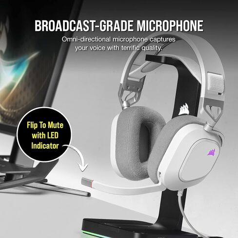 Corsair HS80 RGB USB Premium Gaming Headset with Dolby Audio 7.1 Surround Sound - White (Renewed) in Kuwait