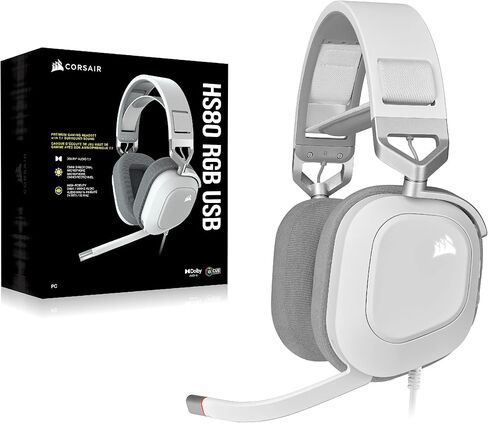 Corsair HS80 RGB USB Premium Gaming Headset with Dolby Audio 7.1 Surround Sound - White (Renewed) in Kuwait