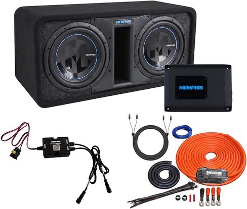 Memphis PRXE12DFT صندوق مضخم صوت مزدوج 12 بوصة LED + حزمة PRX800.1V2 800 واط أحادية أمبير مع مجموعة أسلاك ذات 4 قياسات ووحدة تحكم LED in Kuwait