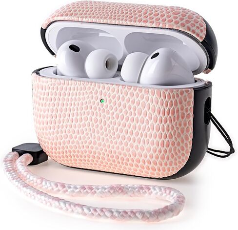 Leather Case for AirPods Pro 3 (3rd Gen 2025), Adjustable Lanyard, Vegan Lizard Texture Leather, Hard Shell, Scratch/Shock Proof, Wireless Charging, for Fashion & Luxury Lovers, White in Kuwait